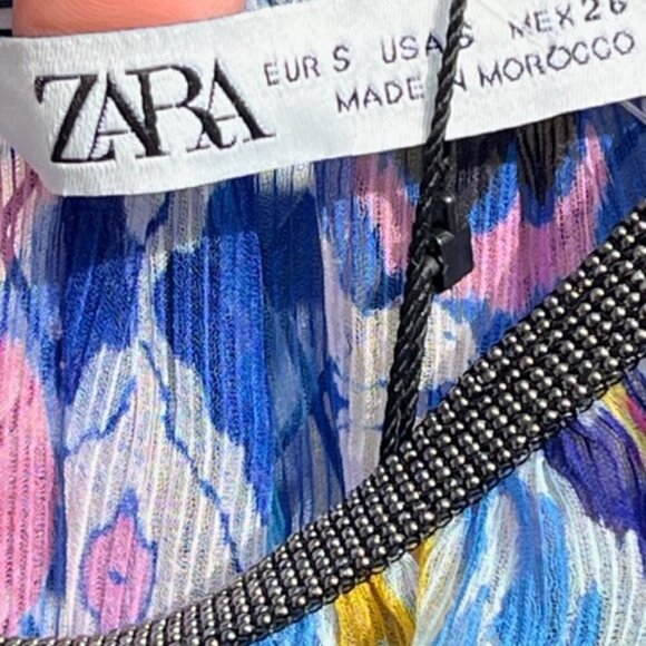 ZARA 2 Piece Set Aztec Print Short Skirt Halter Neck Top Boho Royal Blue/Multi S - Picture 7 of 16